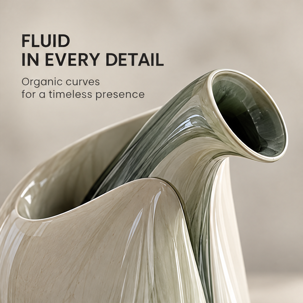 Fluid in Every Detail — close-up of side neck opening and flowing glaze surface, organic curves for a timeless presence
