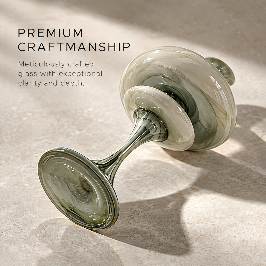 Premium Craftmanship — double-disc vase laid on its side casting shadow, meticulously crafted glass with exceptional clarity and depth