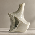Sculpted Elegance vase clean product shot on marble surface, cream and sage glaze