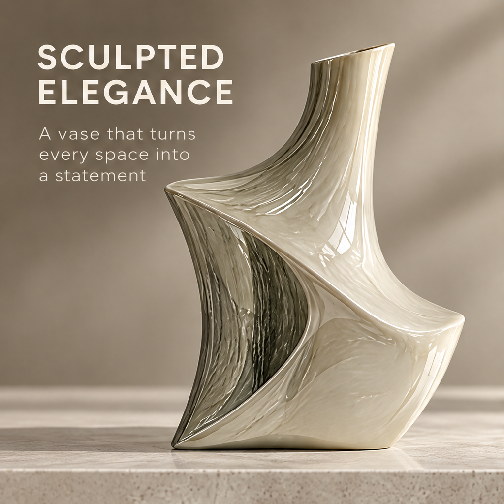 Sculpted Elegance decorative vase with fluid twisted silhouette — front marketing view