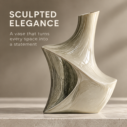 Sculpted Elegance decorative vase with fluid twisted silhouette — front marketing view