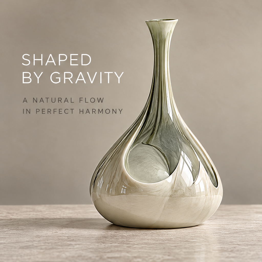 Timeless Presence — mirror-glaze teardrop vase on stone steps, more than a vase a piece of modern art