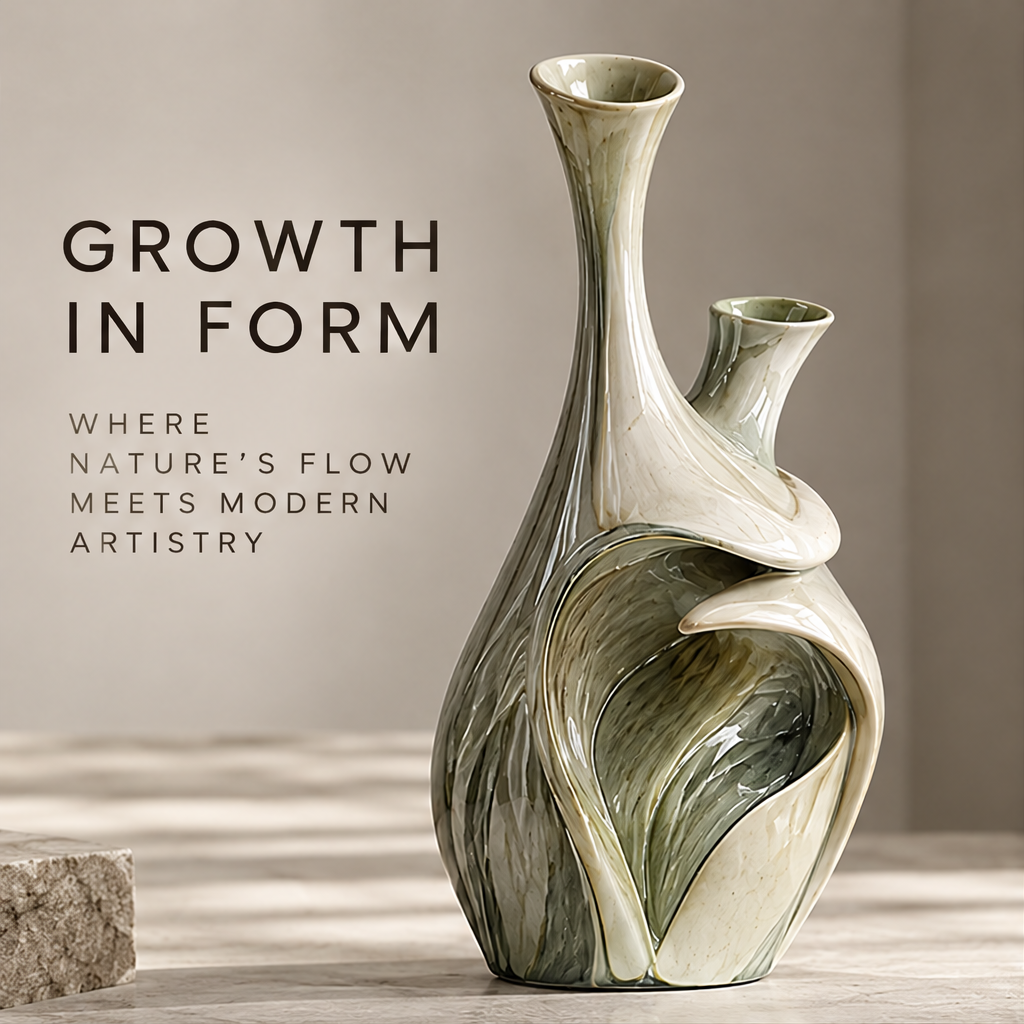 Growth in Form — dual-neck vase on stone surface, where nature's flow meets modern artistry