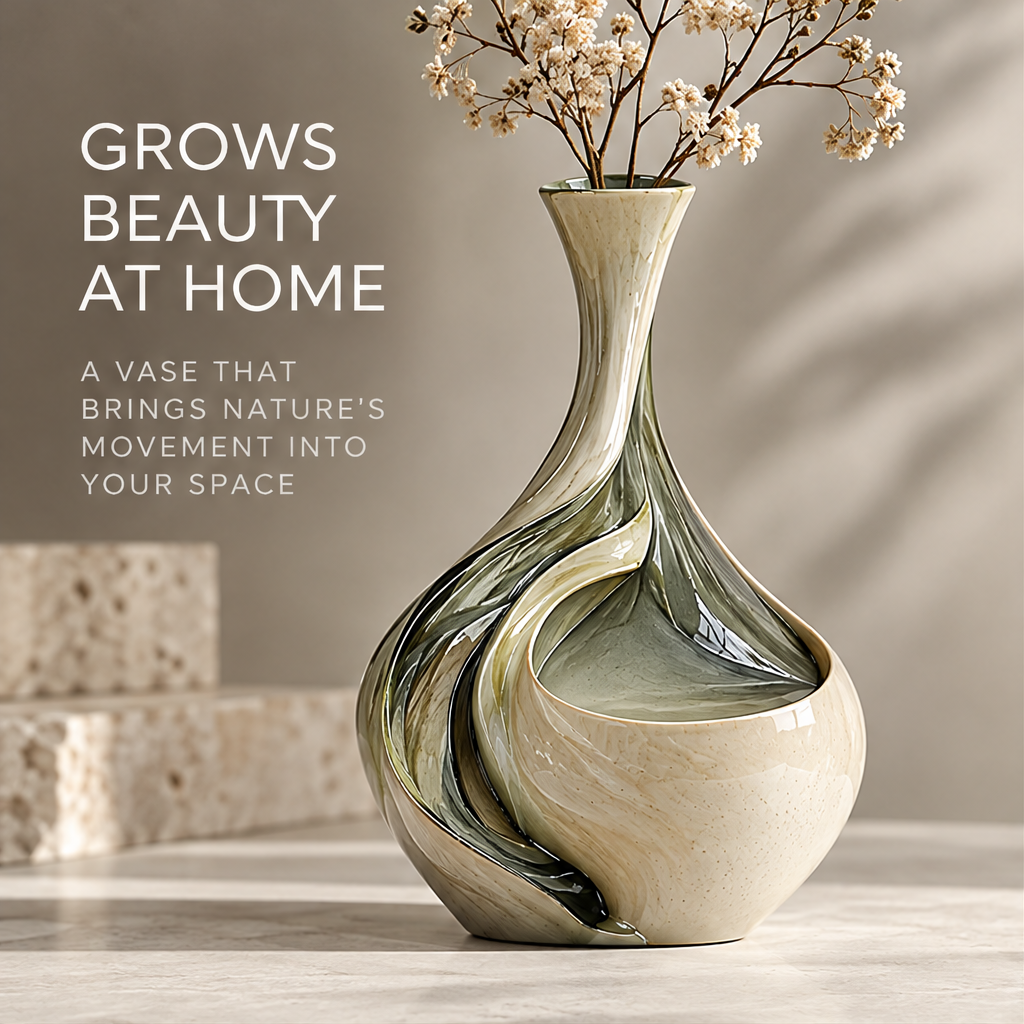 Grows Beauty at Home — teardrop vase styled with dried flowers, a vase that brings nature's movement into your space
