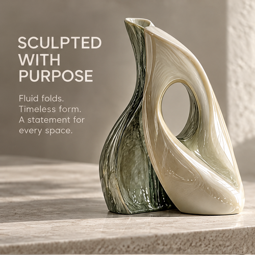 A New Perspective — dual-body vase on marble surface, sculptural beauty from every angle