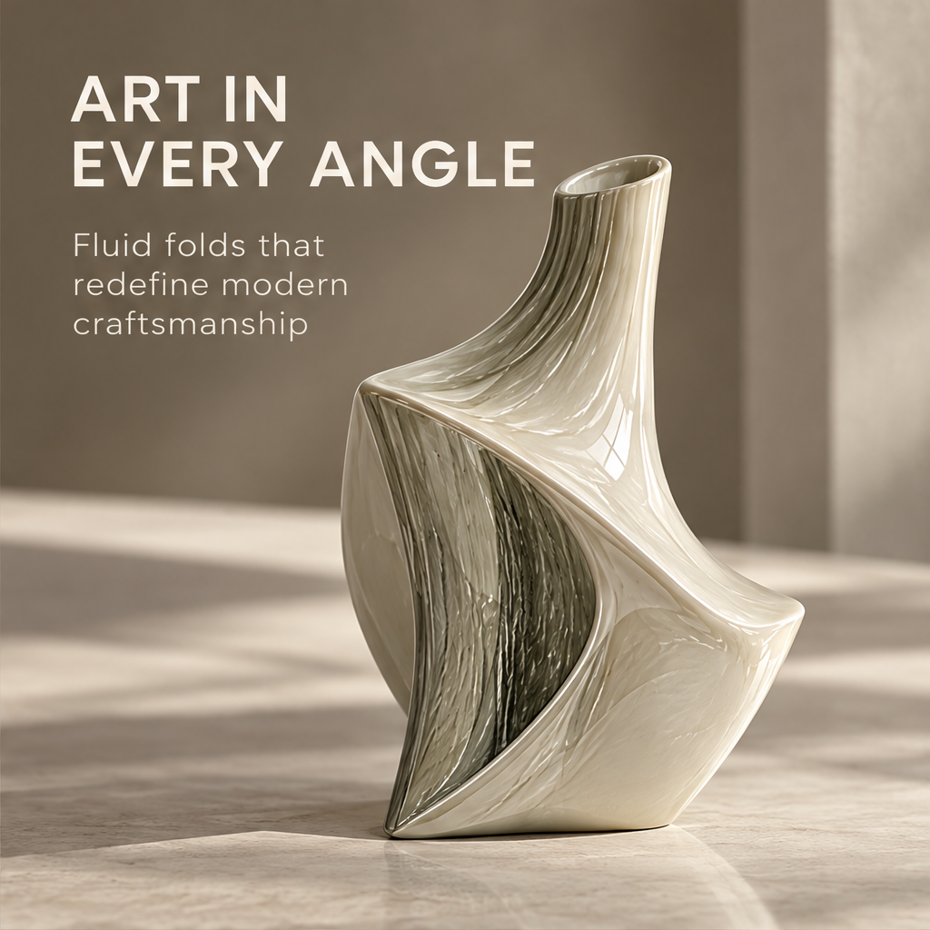 Art in Every Angle — side view of sculptural vase showing fluid folds and modern craftsmanship