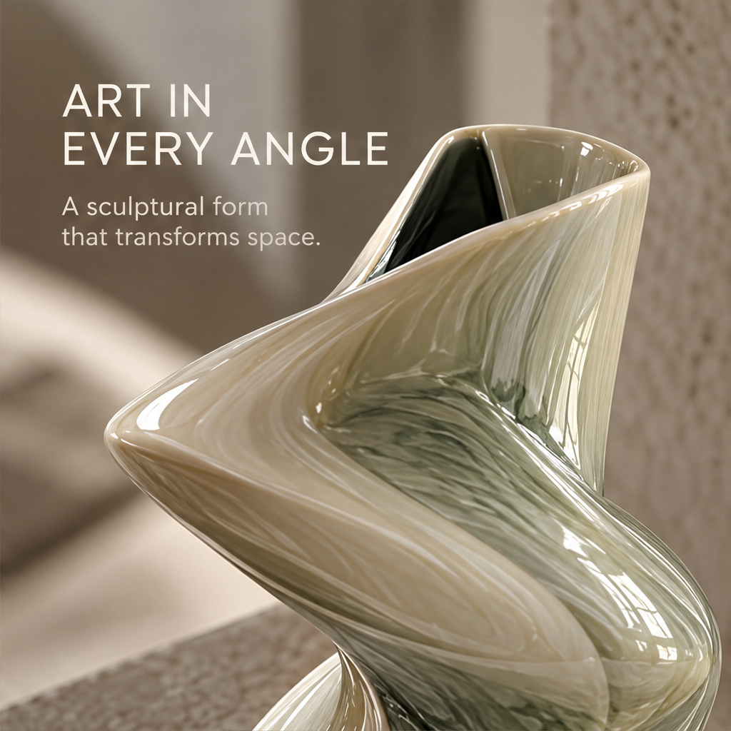 Art in Every Angle — top opening detail of twisted spiral vase showing sculptural depth
