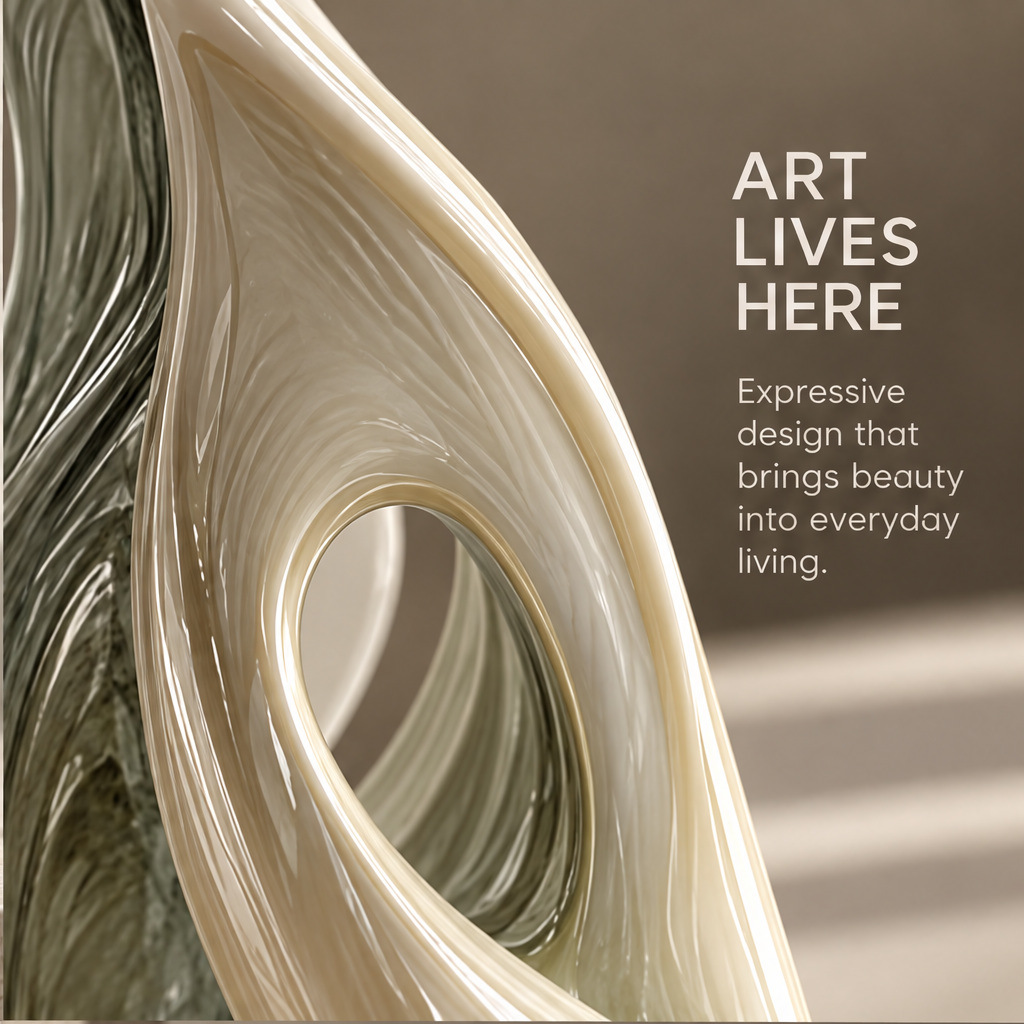 Art Lives Here — close-up of open circular cutout on ivory sculptural vase, expressive design detail