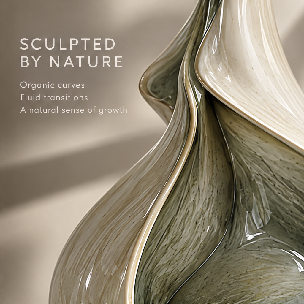 Growth in Form — spiral vase in scene, inspired by nature's endless evolution capturing the beauty of becoming
