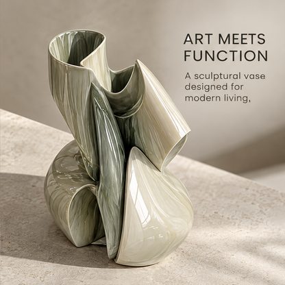 Sculpted by Nature — fluid folds and timeless form, sage green vase on marble surface, a statement beyond trends