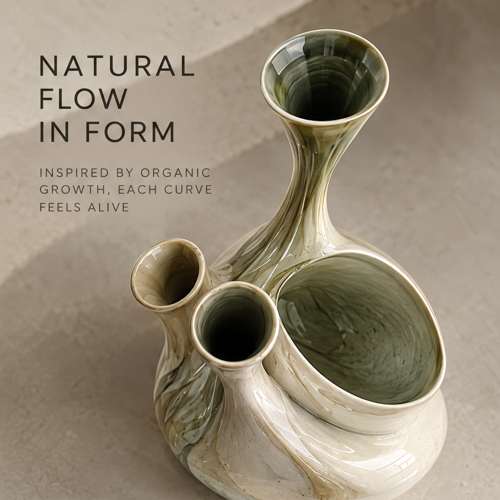Art That Grows — four-opening vase in side-lit scene, a vase beyond form with a living sense of movement