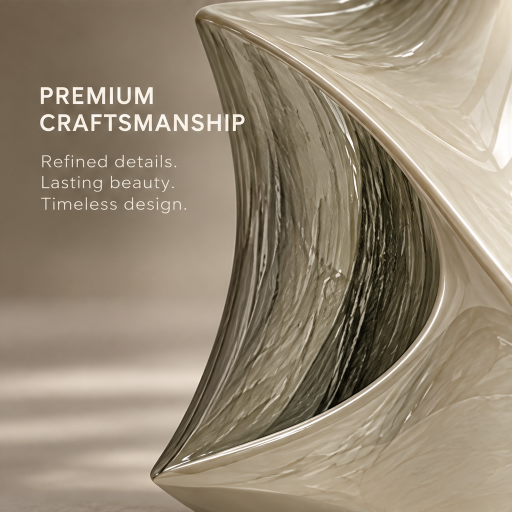 Premium Craftsmanship close-up — refined texture and glossy finish detail of decorative vase