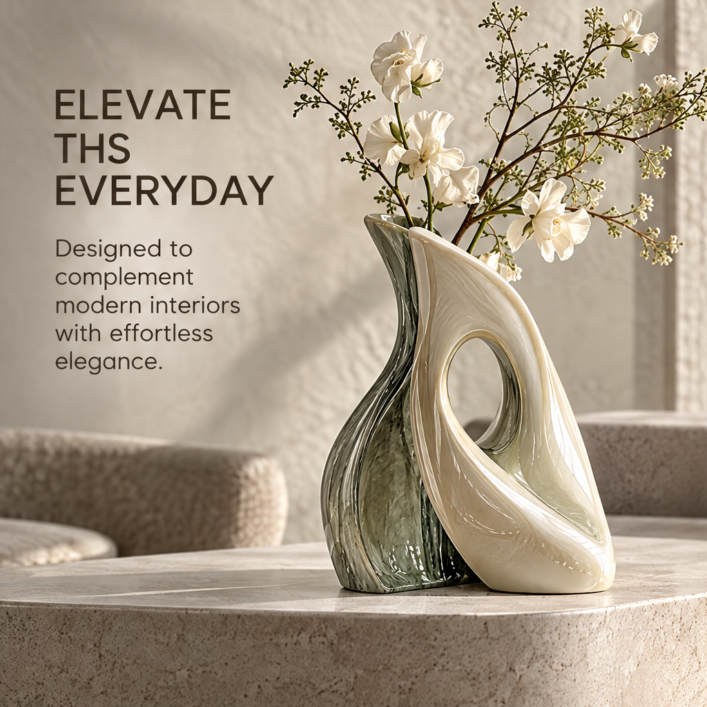Elevate the Everyday — dual-form vase styled with white flowers in modern interior setting