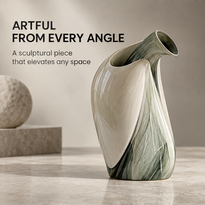 Shaped by Gravity — side-neck folded vase in side-lit scene, where natural forces meet refined form