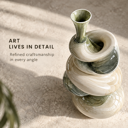 Shaped by Gravity — stacked-stone vase in side-lit scene, where natural force meets artistic form