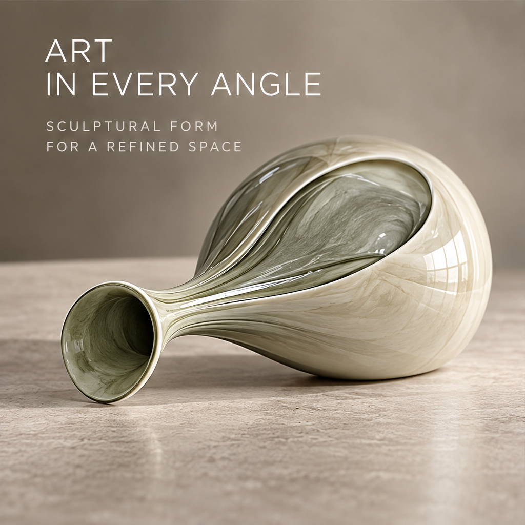 Shaped by Gravity — mirror-glaze teardrop vase on stone surface, a natural flow in perfect harmony