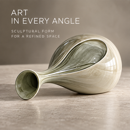 Shaped by Gravity — mirror-glaze teardrop vase on stone surface, a natural flow in perfect harmony