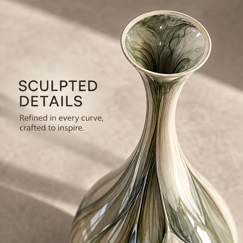 Gravity in Form — long-neck teardrop vase in side-lit scene, where natural flow meets timeless design
