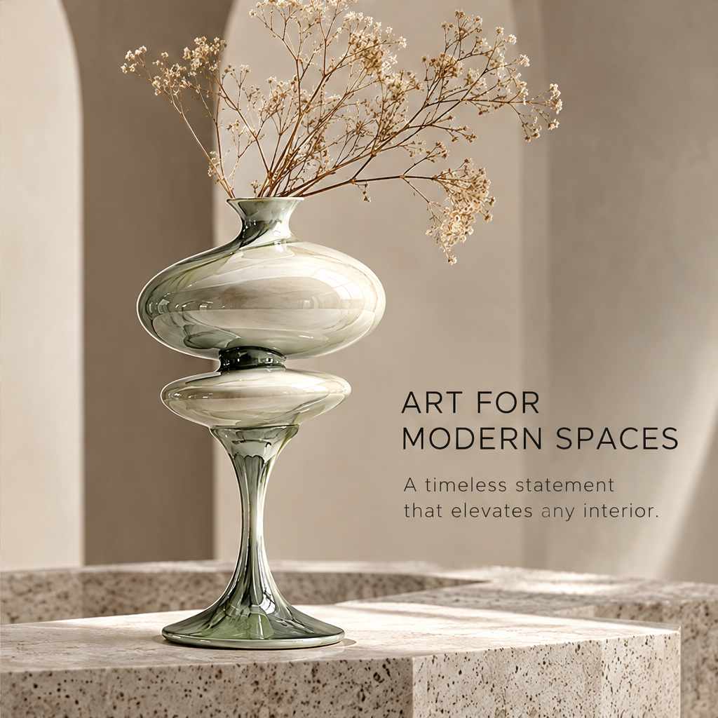 Fluid Elegance — close-up of curved disc rim and swirling pearl-olive glaze, organic curves capturing the beauty of movement