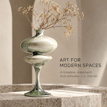 Fluid Elegance — close-up of curved disc rim and swirling pearl-olive glaze, organic curves capturing the beauty of movement