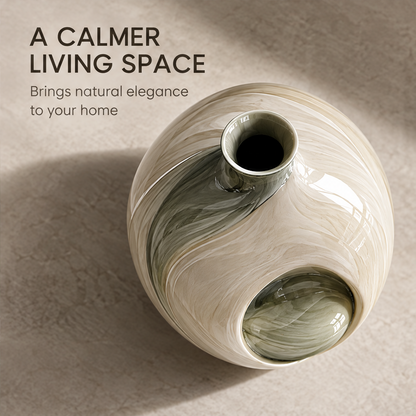 Art in Every Detail — close-up of concave cavity interior with pooling olive-green glaze and ivory swirl texture, refined textures for a lasting expression
