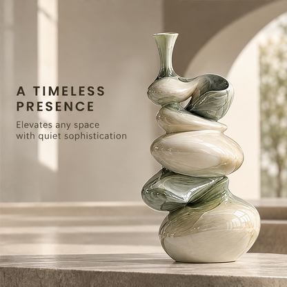 Art Lives in Detail — top-down view of spiral stacked vase neck and upper forms, refined craftsmanship in every angle