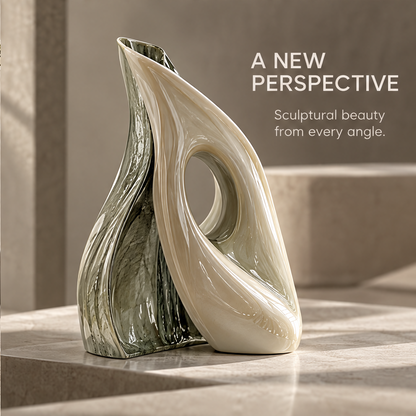 Sculpted with Purpose — fluid folds and timeless form, ivory and sage green vase duo