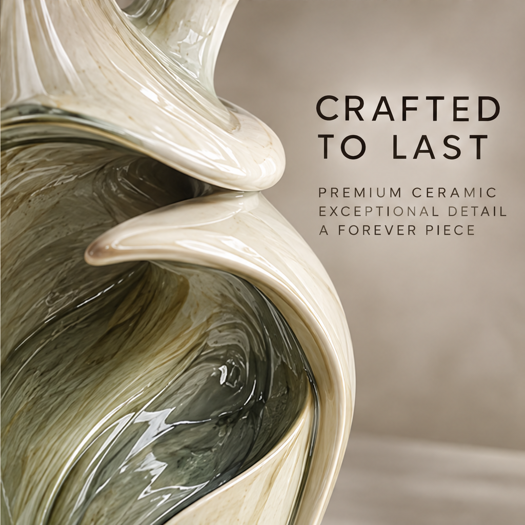 Art That Breathes — top-angle view of dual-neck vase on marble surface, fluid lines natural movement timeless beauty